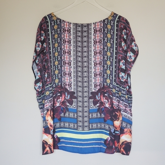Cynthia Rowley Boho Floral Geometric Print Kaftan Tunic Top Plus Size 2X - Picture 5 of 6